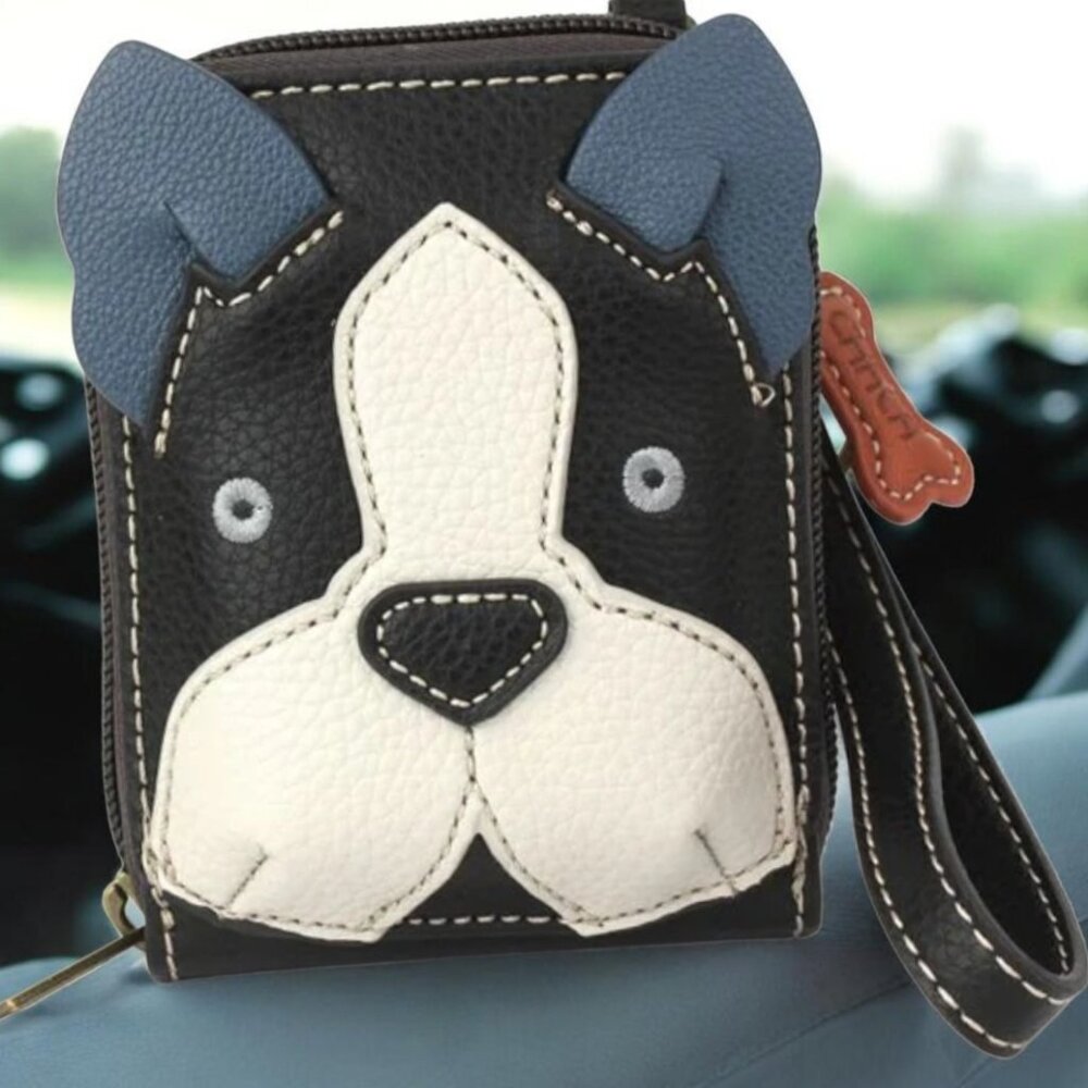 CHALA  BOSTON TERRIER Puppy Dog Purse/Wallet/Credit Cards RFID Wristlet